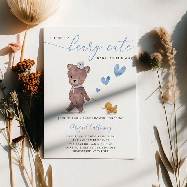 Beary Cute Teddy Bear Boy Baby Shower Invitation (Creator Uploaded)
