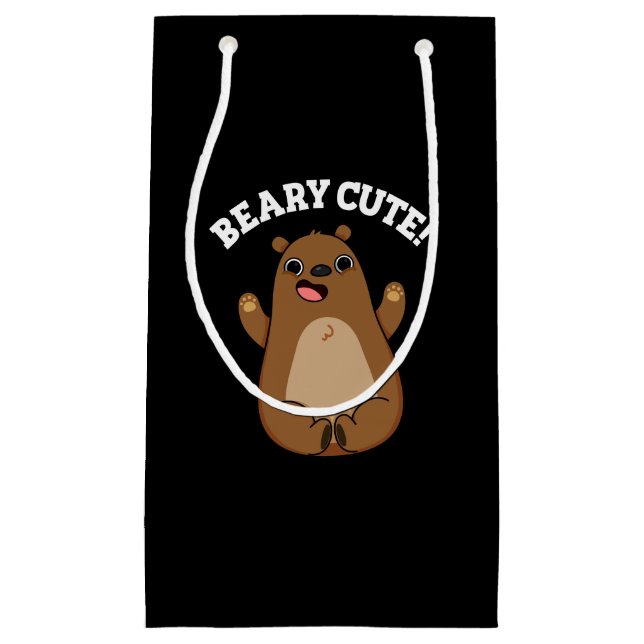Beary Cute Teddy Bear Pun Dark BG Small Gift Bag (Front)