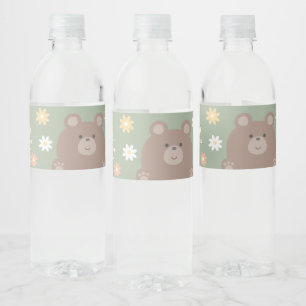 Beary Cute Teddy Bear Spring Baby Boy Baby Shower Water Bottle Label