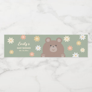 Beary Cute Teddy Bear Spring Baby Boy Baby Shower Water Bottle Label