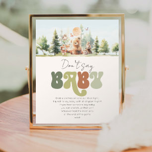 Beary Cute Woodland Don't Say Baby Shower Game Poster