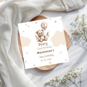 Beary First Balloon Boy 1st Birthday Teddy Bear Napkin