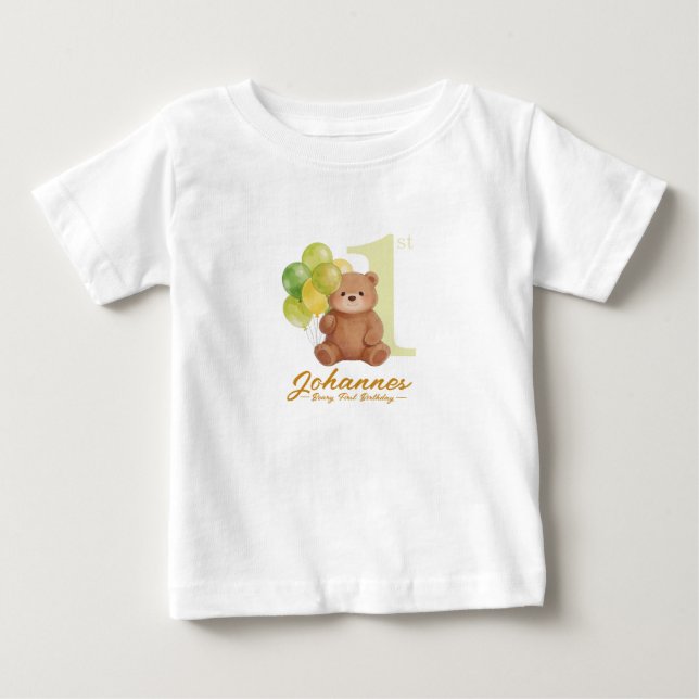  Beary First Birthday Baby T-Shirt (Front)