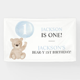 Beary First Birthday Bear Banner Backdrop
