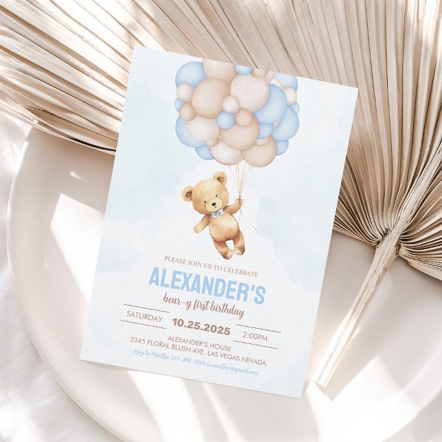 Beary First Birthday Boy Teddy Bear Invitation (Creator Uploaded)