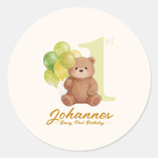 Beary First Birthday Classic Round Sticker