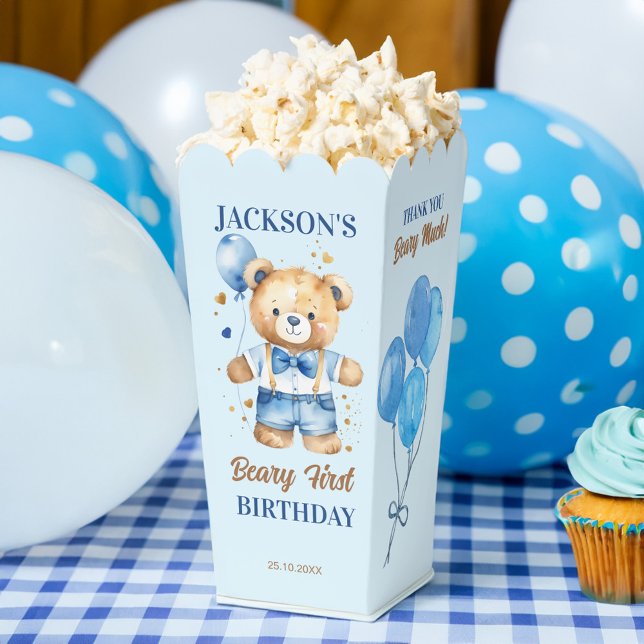 Beary first birthday favour teddy bear personalise favour box (Beary first birthday party favors teddy bear personalized popcorn favor boxes table decor)
