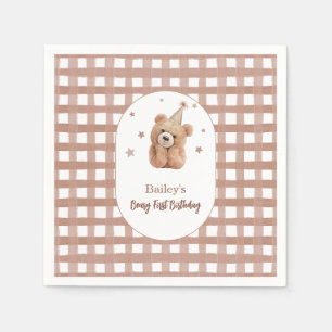 Beary First Birthday Gingham Napkin