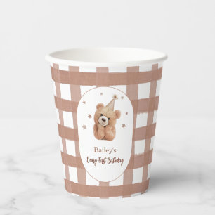 Beary First Birthday Gingham Paper Cups