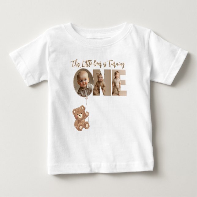 Beary First Birthday Little Bear Photo Baby T-Shirt (Front)