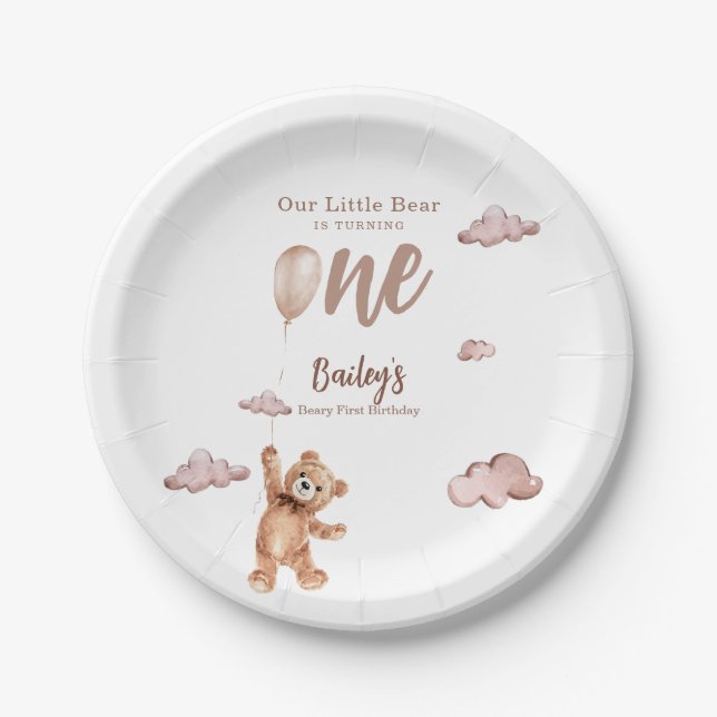Beary First Birthday Paper Plate (Front)
