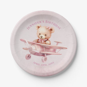 Beary First Birthday Paper Plates Watercolor Teddy