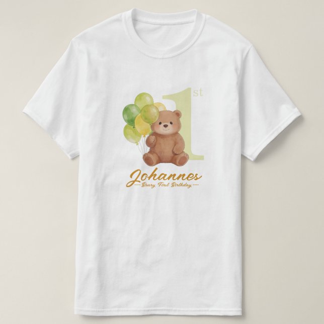 Beary First Birthday Parents T-Shirt (Design Front)