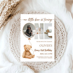 Beary First Birthday Photo Invitation