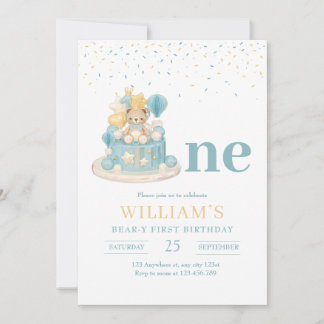 Beary First Birthday Teddy Bear 1st Birthday  Invitation