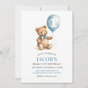 Beary First Birthday Teddy Bear Boy Invitation