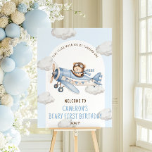 Beary First Birthday Teddy Bear Plane Welcome Sign