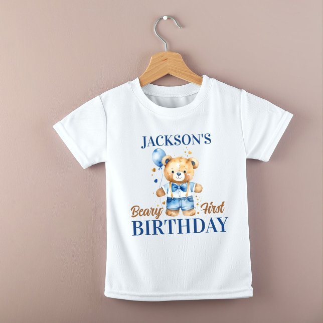 Beary first boys birthday photo props printed baby T-Shirt (Beary first boys birthday photo props printed baby T-Shirt teddy bear birthday photoshoot shirt )
