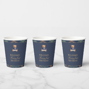Beary First Navy Plaid Teddy Bear Birthday  Paper Cups