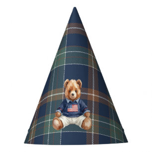 Beary First Navy Plaid Teddy Bear Birthday Party H Hat