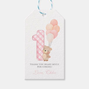 Beary First Teddy Bear Girl Birthday Party favour Gift Tags