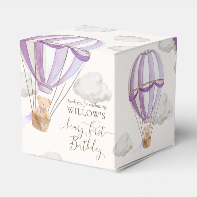 Beary First Teddy Bear Hot Air Balloon Birthday Favour Box (Back Side)