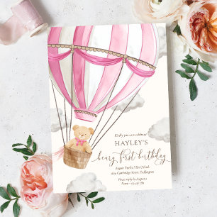 Beary First Teddy Bear Hot Air Balloon Birthday Invitation