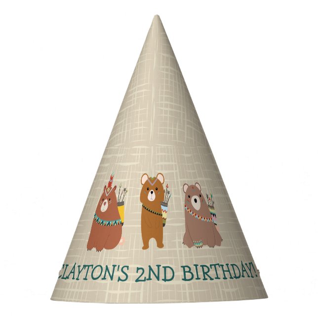 Beary Fun Bear Birthday Party Hat (Front)