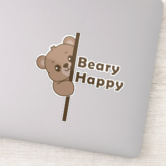 Beary Happy Cute Peeking Bear Doodle Kawaii Art