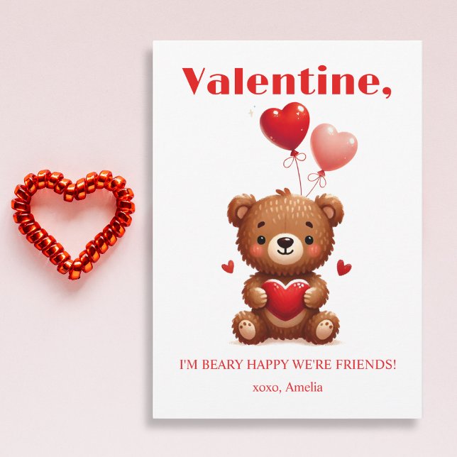 Beary Happy Friends Red Heart Teddy Bear Valentine Holiday Card (Creator Uploaded)