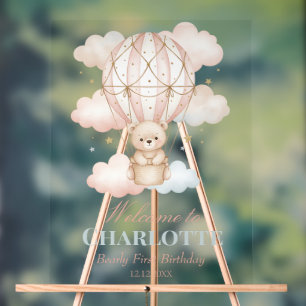 Beary  Hot Air Balloon 1st Birthday Welcome Acrylic Sign