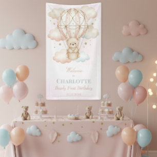 Beary  Hot Air Balloon 1st Birthday Welcome Poster