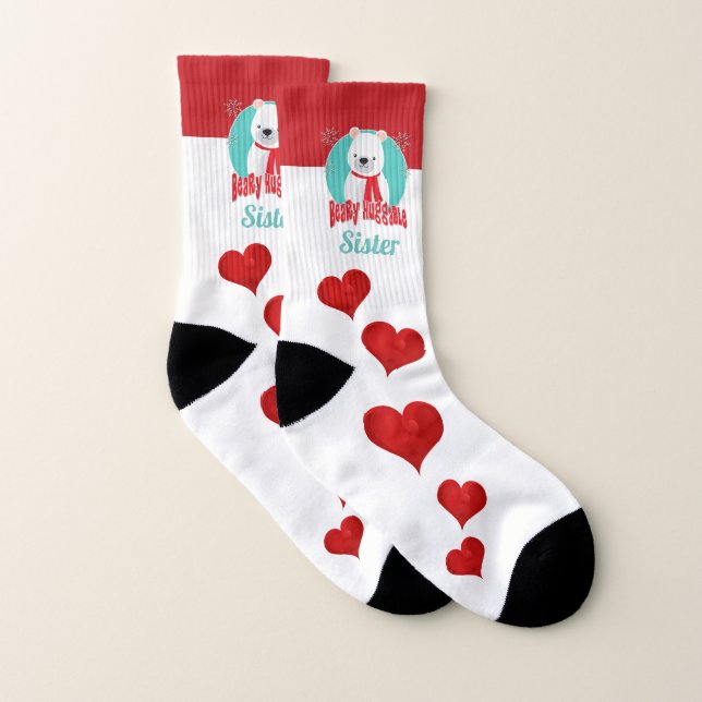 Beary Huggable Winter Christmas Bear Personalised Socks (Pair)