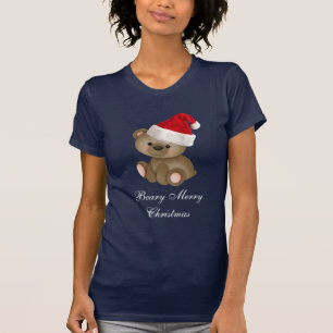 Beary Merry Christmas Bear in Santa Hat T-Shirt