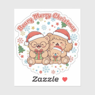 "Beary Merry Christmas" Cute Teddy Bear Family 