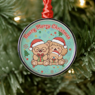"Beary Merry Christmas" Cute Teddy Bear Family Metal Tree Decoration