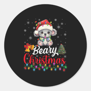 Beary Merry Christmas Holiday Design Santa Claus B Classic Round Sticker