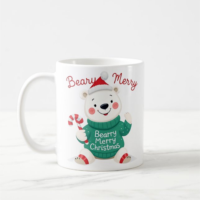 Beary Merry Christmas Polar Bear  Coffee Mug (Left)