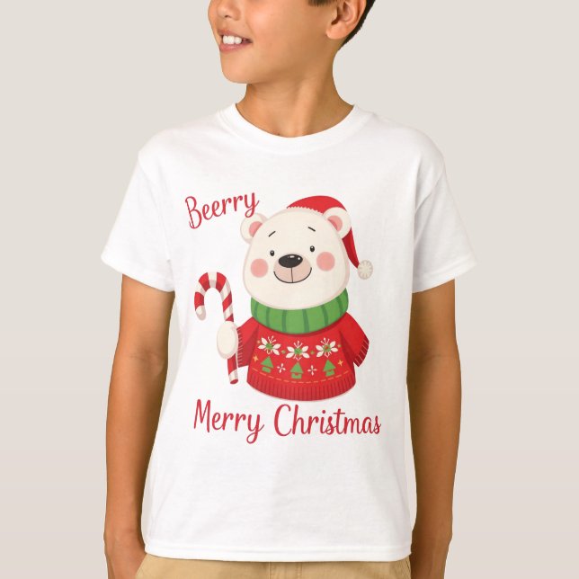 Beary Merry Christmas Polar Bear T-Shirt (Front)