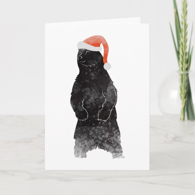 Beary Merry Christmas Watercolor Santa Bear Holiday Card (Front)