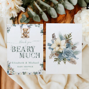 Beary Much Floral Sage Green Gender Neutral Thank You Card