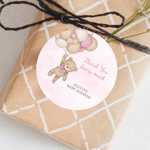 Beary Much Pink Baby Shower Thank You Classic Round Sticker