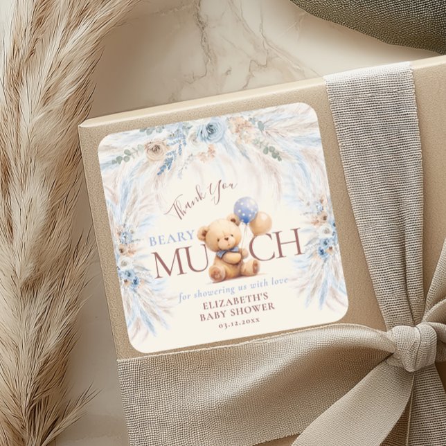 Beary Much Teddy Bear Baby Shower Thank You Square Sticker (Creator Uploaded)