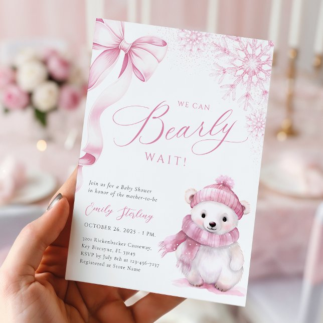 Beary Pink Winter Baby Shower Invitation (Creator Uploaded)