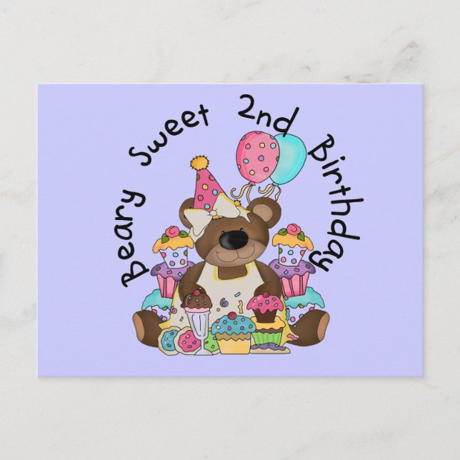 Beary Sweet 2nd Birthday T-shirts and Gifts Postcard (Front)