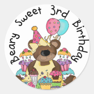 Beary Sweet 3rd Birthday Tshirts and Gifts Classic Round Sticker