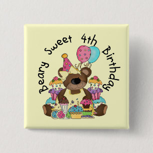 Beary Sweet 4th Birthday 15 Cm Square Badge