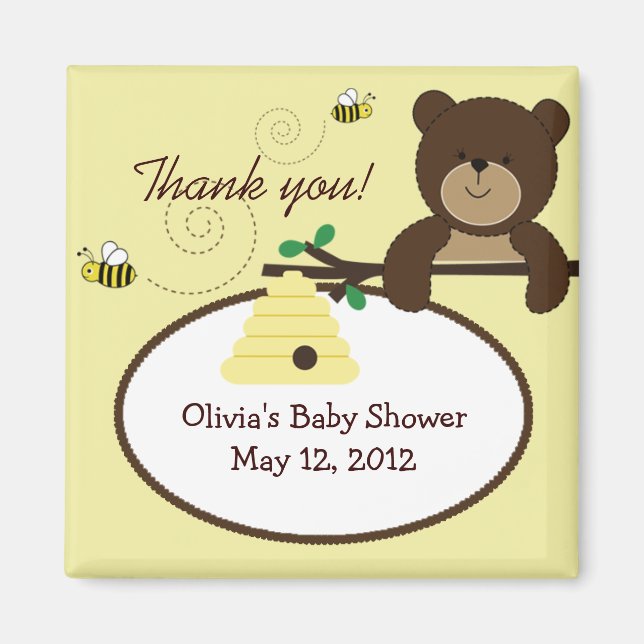 Beary Sweet Bear & Bee Baby Shower Favour Magnet (Front)