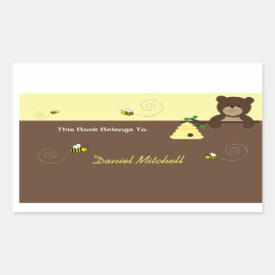 Beary Sweet Bear & Bee Custom Book Plate Sticker