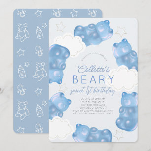 Beary Sweet Blue Gummy Bear Boy 1st Birthday Invitation